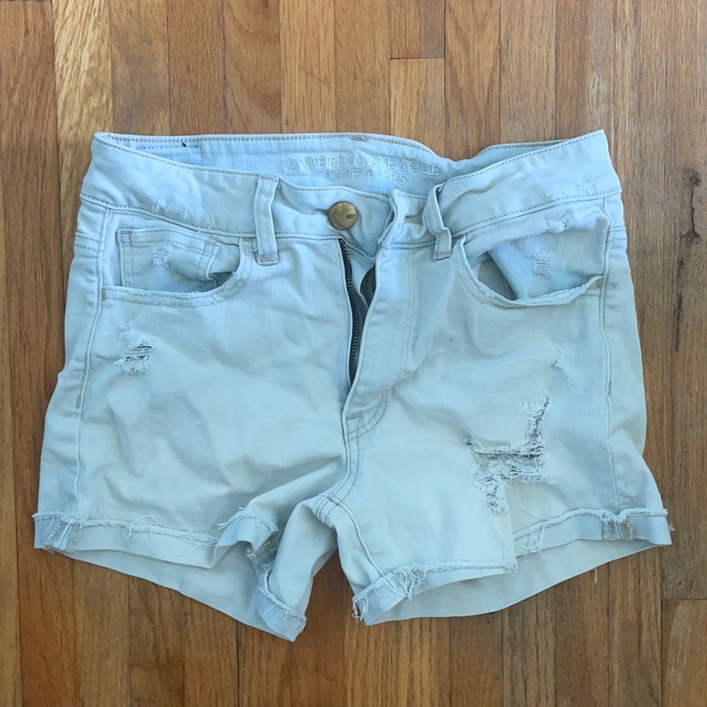 Super stretch high rise shortie Jean shorts